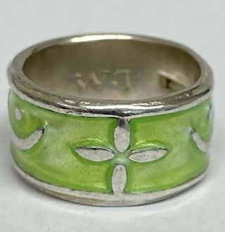 Vintage Silver & Lime Green Enamel Wright & Teague Hallmarked Ring Size M