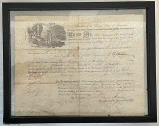 Signed & Framed - President James Monroe - 1818 Land Grant Vellum Paper Document