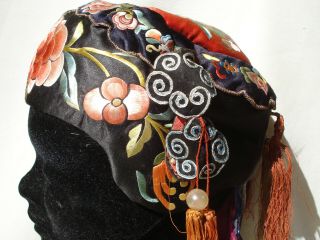 Antique 19th Century Chinese Embroidered Silk Hat