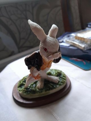 Alice In Wonderland White Rabbit Ornament Signed On Wooden Base