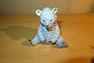 Herend Blue Sitting Bear Fishnet Porcelain