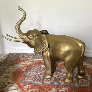 Vintage Large Brass African Elephant Statue Figure 20 " Tall 25 Lbs Mcm Jungalow