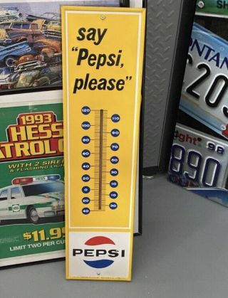 Vintage “say Pepsi Please” Metal Thermometer Sign