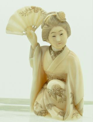 A Antique Japanese Okimono Netsuke Of A Geisha Meiji Period Signed
