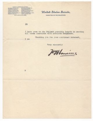 Warren G.  Harding Secretarially Signed 1920 U.  S.  Senate Letter