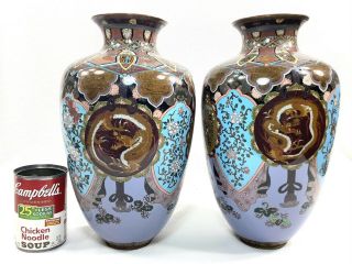 Large Pair Turquoise Antique Japanese Meiji Cloisonné Vases Fine Quality