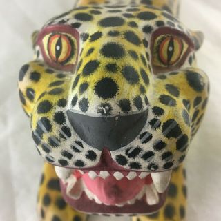 Carved Wood Cheetah Leopard Wild Cat Possibly Oaxaca Hand Painted Figurine