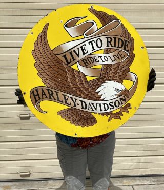 Large Vintage Harley Born To Ride￼ Porcelain 30” Sign Garage Shop