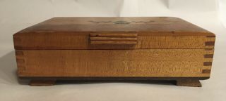 Vintage Wooden Trinket Box Dove Tailed Corners Mirror 2