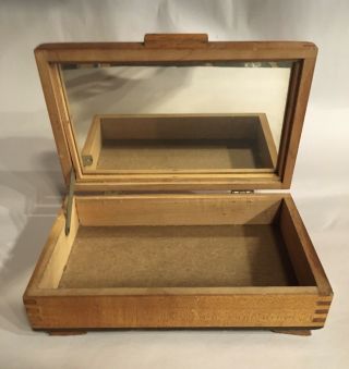 Vintage Wooden Trinket Box Dove Tailed Corners Mirror 3