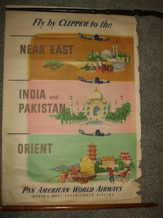 1951 Vintage Pan American Airways Travel Poster,  Orient India Pakistan