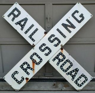 Vtg General Railway Signal Porcelain Railroad Crossing Sign W/ Marble Reflectors