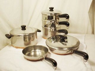 9 Pc Vtg Revere Ware Pot Pan Set Lid Copper Clad Sauce Steamer Cookware Stock 68