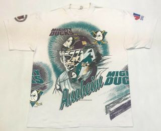 Vintage Bulletin Athletic 1993 Nhl Anaheim Mighty Ducks T - Shirt White Xl Tee