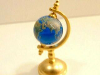Miniature Blue Glass Planet Earth Globe In Brass Stand (2 1/4 Inches Tall)