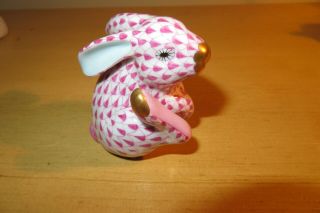 Herend Scratching Bunny Rabbit Porcelain Pink Fishnet