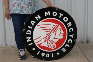 Large Indian Motorcycles Dealership Gas Oil 30 " Porcelain Metal Sign