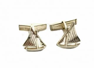 Vintage Ola Gorie Orkney Scottish Silver Yacht Sailing Ship Cufflinks Gift Boxed