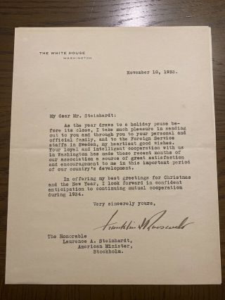 Franklin D.  Roosevelt 1933 Typed Letter Signed As President - To Sweden Minister
