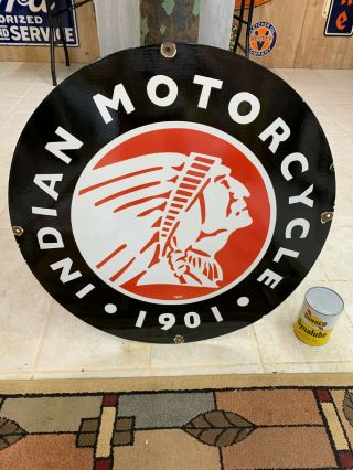 " Indian Motorcycles " Large,  Heavy Porcelain Dealer Sign (dated 1929),  30 " Inch