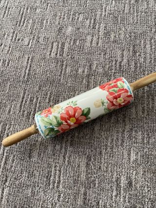 The Pioneer Woman Vintage Floral Ceramic Rolling Pin Wood Handles No Base 2812dm