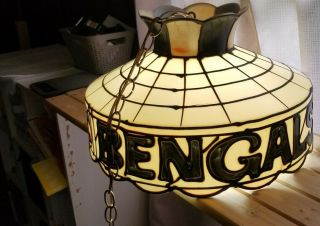 Tiffany Style Vtg Hanging Ceiling Lamp Stained Glass Cincinnati Bengals Nfl