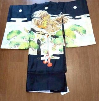 Vintage Kimono For Kids Japanese Boys Dress Silk Eagle Design F/s