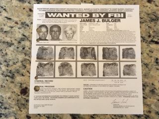 Mafia Crime Family Boss James " Whitey " Bulger Fbi Wanted Poster Please Offer