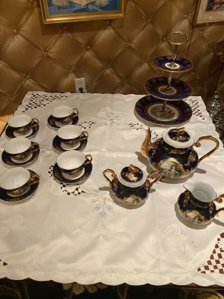 Vintage Limoges Tea/coffee Set Colbolt Blue/gold