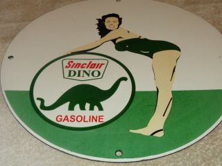 Vintage Sinclair Dino Gasoline & Gorgeous Model 11 3/4 " Porcelain Metal Oil Sign