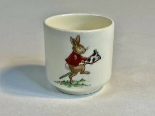 Vintage Royal Doulton Bunnykins Ceramic Egg Cup - Rabbit On Toy Wooden Horse
