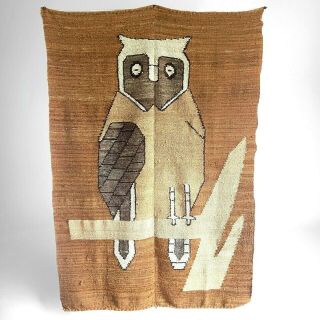 Hand Woven Wool Rug Owl Motif Wall Hanging Decorative Accent 47 " X 68 " Vintage