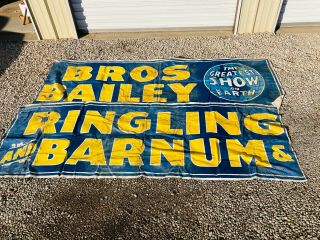 Vintage 1944 Ringling Bros Barnum & Bailey Circus Carnival Linen Banner Midway