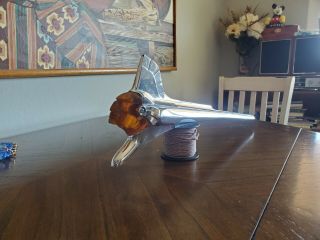 VINTAGE 1951 Pontiac Chieftain Gold Amber Lucite Chief Head Hood Ornament 2
