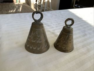 Vintage Set Of 2 Bells Of Sarna Made In India 3 1/4” And 3 3/4” Tall