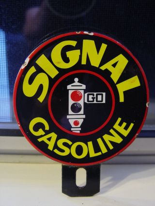 Vintage Signal Gasoline 2 - Piece Lollipop Style Porcelain License Plate Topper