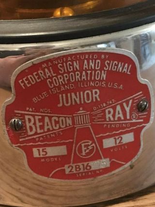 FEDERAL SIGNAL MODEL 15 JUNIOR BEACON RAY PLASTIC AMBER DOME 12V MAGNET MOUNT 2