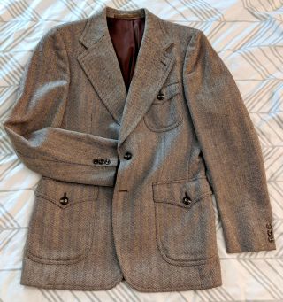 Vintage,  Marsden Beige Herringbone Tweed Wool - Blend Action - Back Sport Coat,  38r