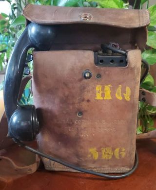 Vintage Military Army Field Phone W Leather Case Wwii Us Signal Corps Ee - 8 - A