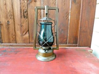 Vintage Rare Dietz No.  0 Brass Tubular Lantern W/ Blue Green Globe.
