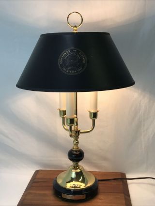 Vtg Brass Black Marble 3 Candlestick Bouillotte Desk Table Lamp Univ Of Illinois