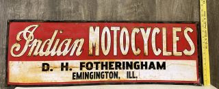Vintage Indian Motorcycles Embossed Metal Sign Service Sales Riding Gas Oil