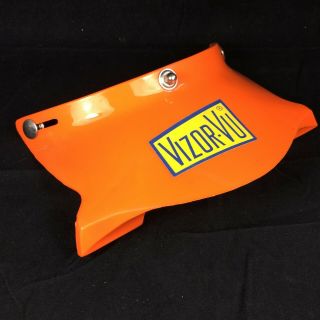 Vtg Orange Vizor - Vu Motorcycle Helmet Visor W/ Rear - View Mirrors Steve Mcqueen