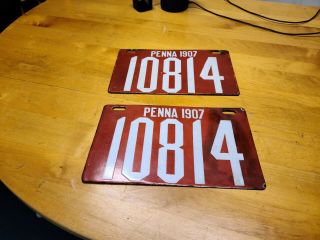 1907 Pennsylvania 10814 Porcelain License Plates
