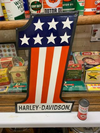" Harley Davidson/evil Knievel " Heavy Porcelain Sign (18 " X 12 ") Near,