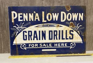 Vintage Penn’a Low Down Grain Drills Porcelain Flange Seed Farm Feed Gas Oil