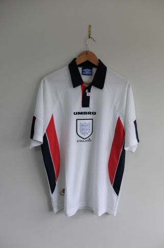 Vintage England Home 1998 S/s Shirt Jersey Umbro L White 3 Lions World Cup