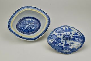 Antique Chinese Export Porcelain Canton Vegetable Dish Blue And White