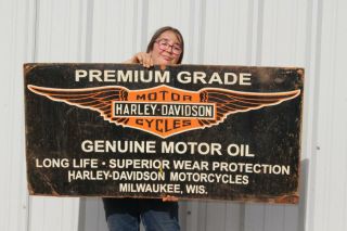 Large Vintage Harley Davidson Motorcycle Motor Oil 48 " Metal Sign