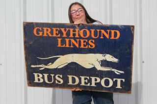 Large Vintage Greyhound Lines Bus Depot Station Gas Oil 36 " Metal Sign